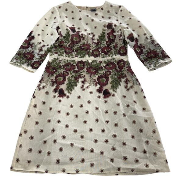Gabby Skye Dress Womens 10 Ivory Burgundy Floral Embroidered Sheath 3/4 Sleeve - Picture 2 of 9